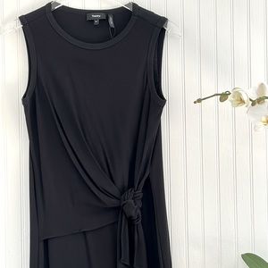 Theory Black Jersey Tie-Front Interlock Cotton Sleeveless Midi Dress